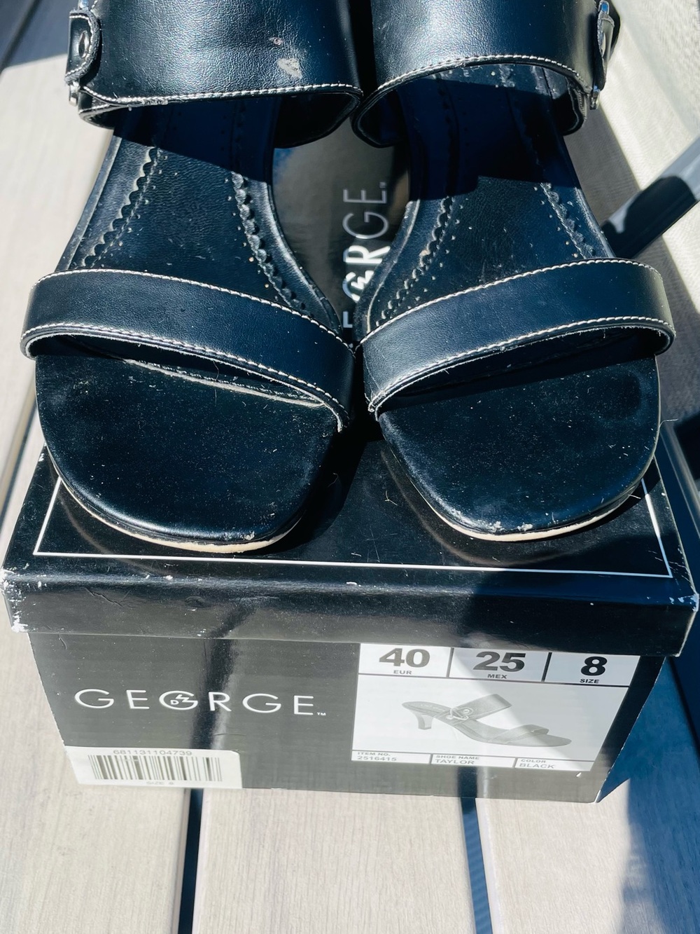 George Black Open-Toe Mid Block Heel Sandals